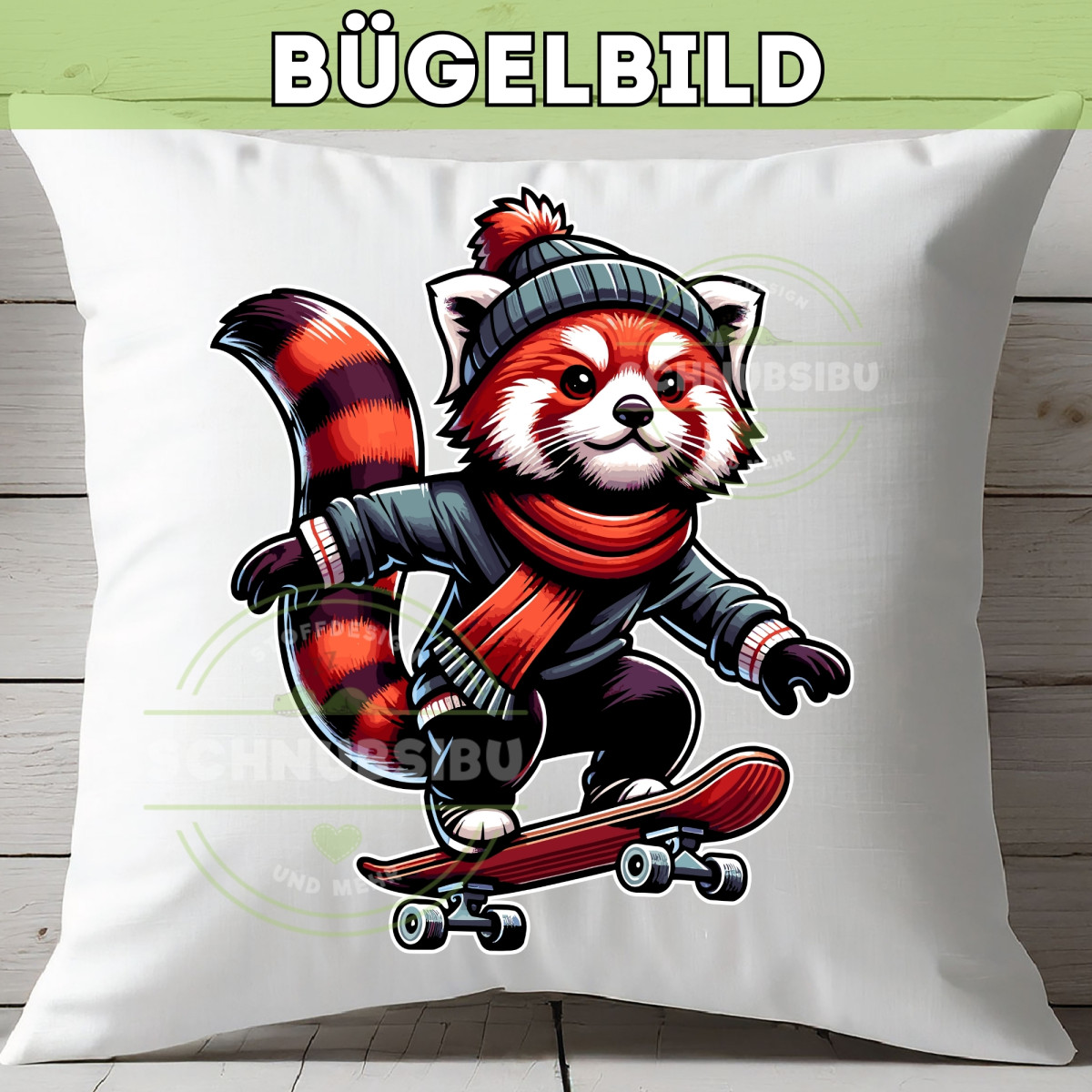 Bügelbild Roter Panda auf Rollschuhen